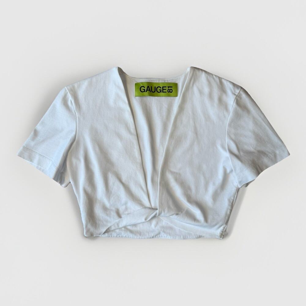 Gauge 81 Keila Cropped Top Women's XS White Twisted Font V Neck Summer Glam